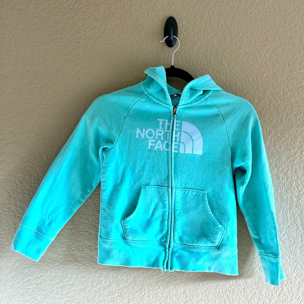 NORTH FACE Zip Up Hoodie white Logo Size 7/8